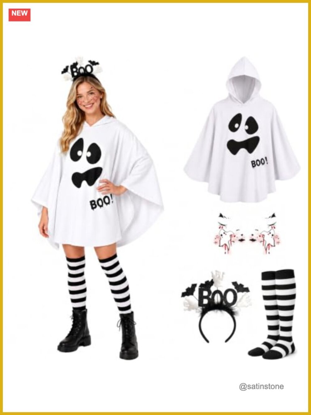 Halloween Ghost Costume Set - Complete Outfit with Socks, Headband & Tattoos